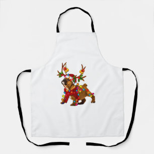 Santa bulldog gorgeous reindeer Light Christmas Apron