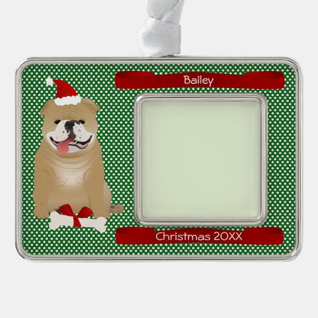 Santa Bulldog Personalized Keepsake Ornament (Front)