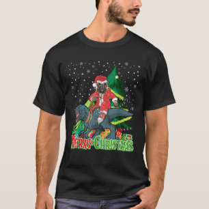 Santa Bulldog Riding Dinosaur T rex Christmas Xmas T-Shirt