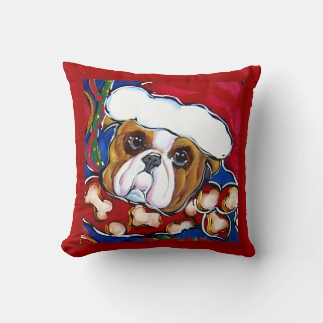 SANTA BULLDOG THROW PILLOW (Front)