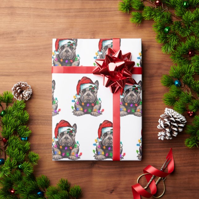 Santa Bulldog with Christmas Lights Wrapping Paper (Holiday Gift)