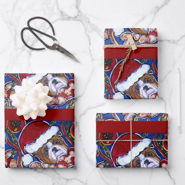 SANTA BULLDOG WRAPPING PAPER SHEETS (Front)