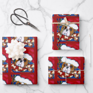 SANTA BULLDOG WRAPPING PAPER SHEETS
