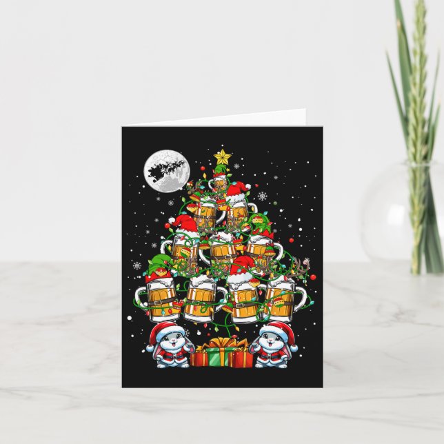 Santa Bunnies And Beer Gles Christmas Tree Drinker Card (Front)