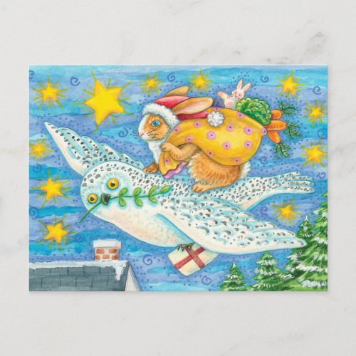 Santa Bunny Christmas Holiday Postcard