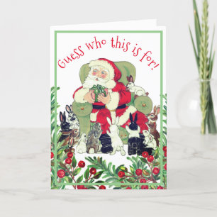 Santa & Bunny Rabbits Hoppy Christmas Holiday Fun Card