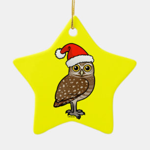 Santa Burrowing Owl Ceramic Ornament