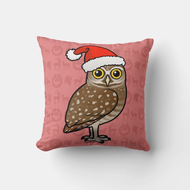 Santa Burrowing Owl Throw Pillow (Front)