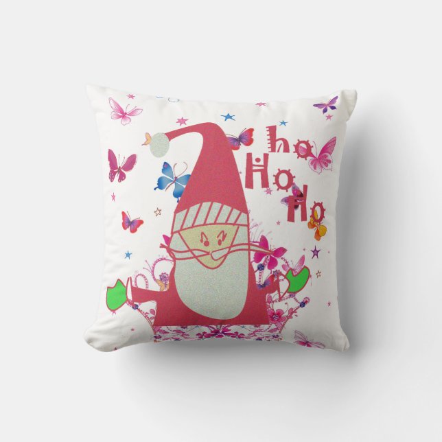 Santa Butterflies Ho Ho Ho: Whimsical Nature Chris Throw Pillow (Front)
