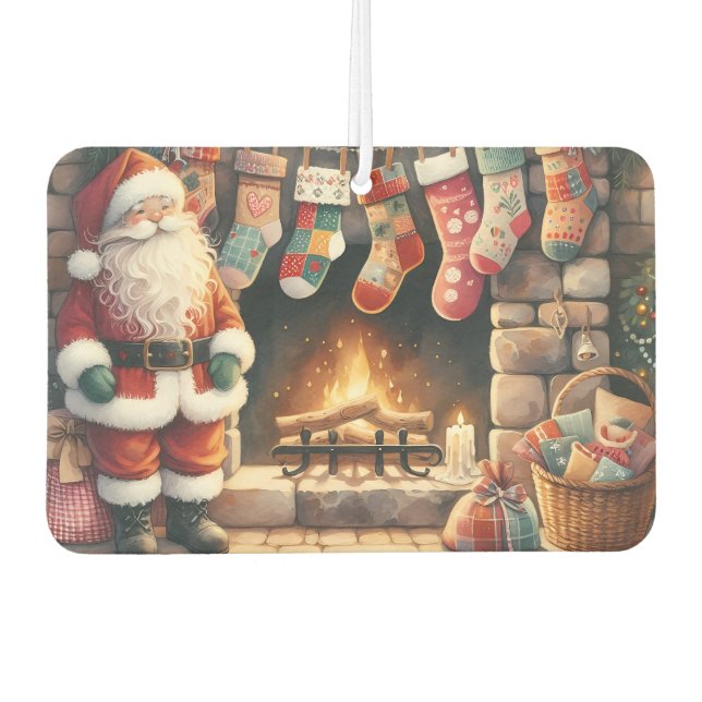 Santa by Fireplace Christmas Stockings Air Freshener (Front)