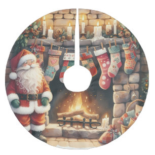 Santa by Fireplace Christmas Stockings Brushed Polyester Tree Skirt