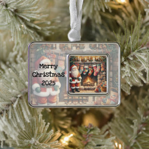 Santa by Fireplace Christmas Stockings Christmas Ornament