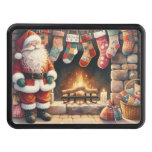 Santa by Fireplace Christmas Stockings Hitch Cover
