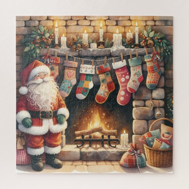 Santa by Fireplace Christmas Stockings Jigsaw Puzzle (Vertical)