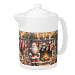 Santa by Fireplace Christmas Stockings Teapot