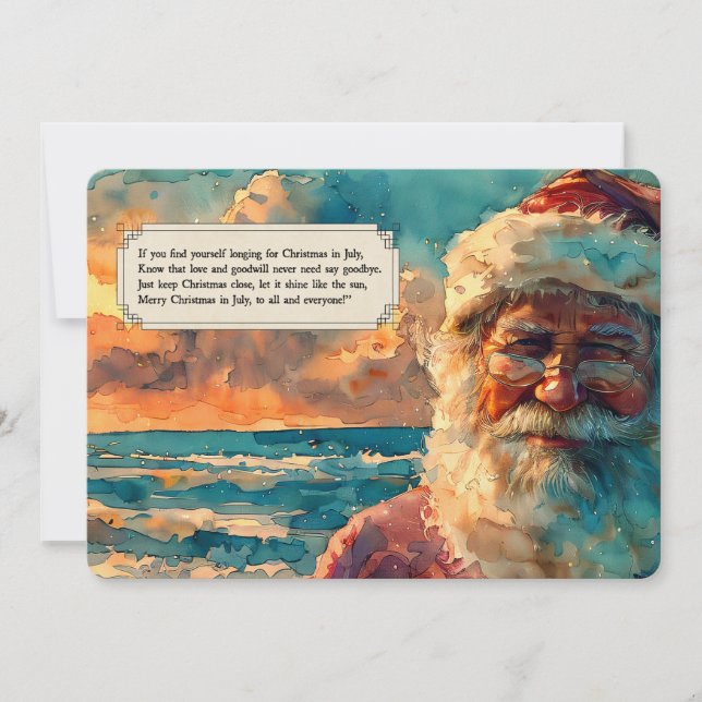 Santa by the Sea – Christmas in July Holiday Card  (Front)