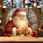 Santa by Window Classic Vintage Christmas Holiday Card<br><div class="desc">Celebrate the magic of Christmas with this beautifully illustrated card featuring Santa Claus holding a gift by a classic window adorned with holiday décor. The peaceful and cozy ambiance highlights the festive warmth of the season. This timeless design is perfect for sending heartfelt wishes to loved ones during the holiday...</div>
