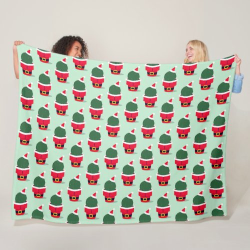 Santa Cactus Holiday Christmas Fleece Blanket