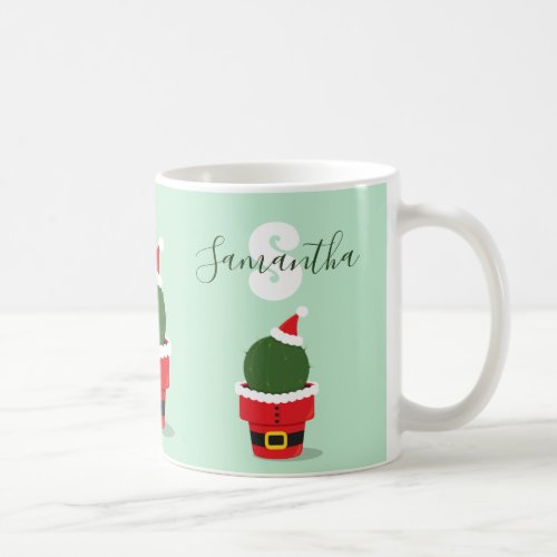 Santa Cactus Monogram Christmas Coffee Mug