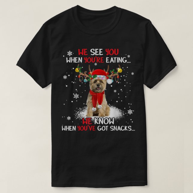 Santa Cairn Terrier Reindeer Light Christmas Pajam T-Shirt (Design Front)