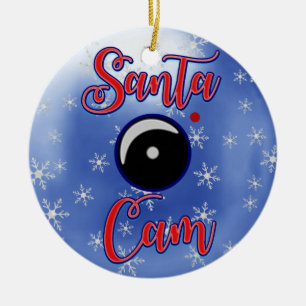 Santa Cam Christmas Ornament/Santa Camera Blue Ceramic Ornament