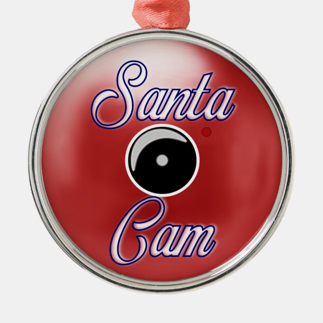 Santa Cam Christmas Ornament/Santa Camera Red Metal Ornament (Front)