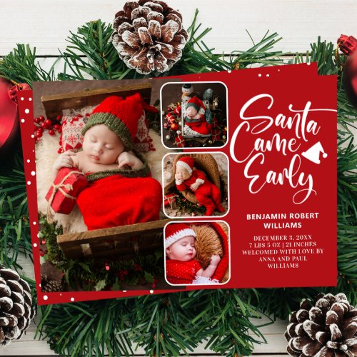 Santa Came Early Birth Photo Collage Announcement