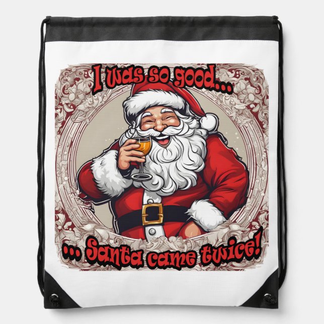 Santa Came Twice! Drawstring Bag (Front)