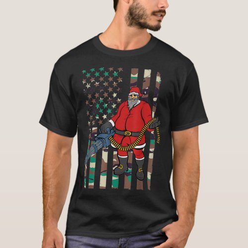 Santa Camo Flag Christmas Machine Gun  T_Shirt