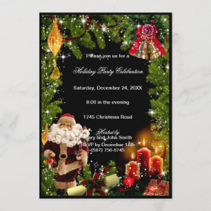 Santa Candles Bells Christmas Party Invitation