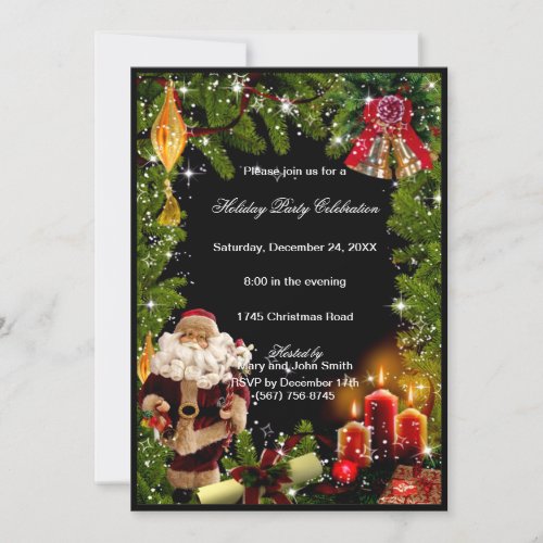 Santa Candles Bells Christmas Party Invitation