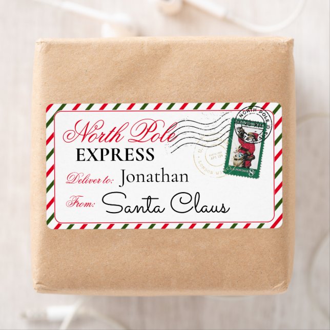 Santa Candy Cane North Pole Personalized Christmas Label (Insitu)