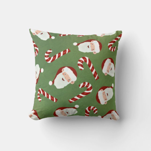 Santa & Candy Cane Pattern Christmas Art Candy Can Throw Pillow (Front)