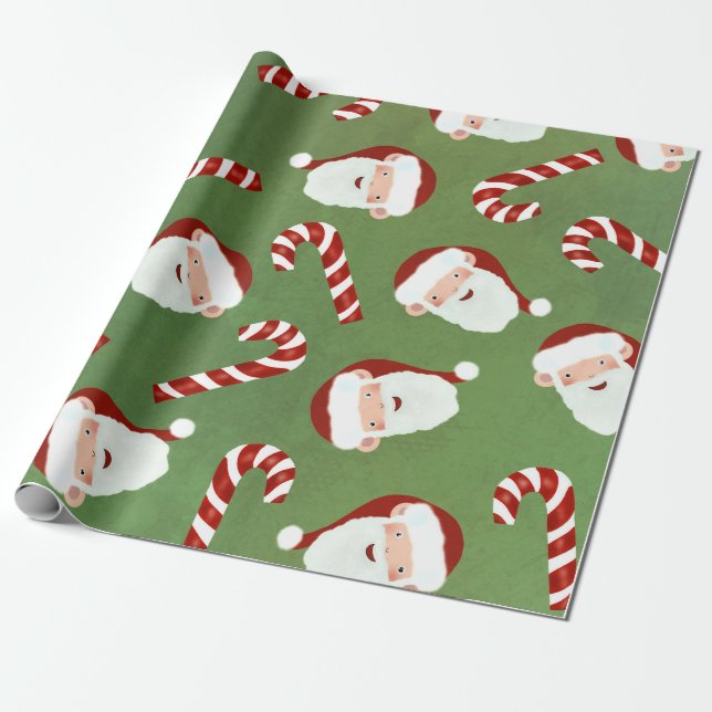 Santa & Candy Cane Pattern Christmas Art Candy Can Wrapping Paper (Unrolled)