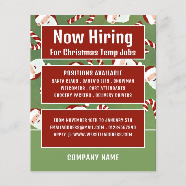 Santa Candy, Seasonal Recruitment Advertising Flyer (Front)