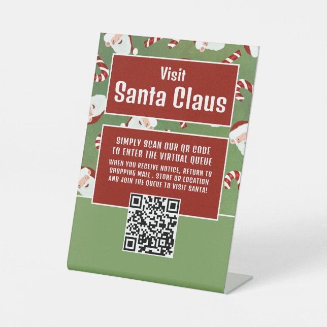 Santa Candy, Visit Santa, QR Code Queue Pedestal Sign (Front)