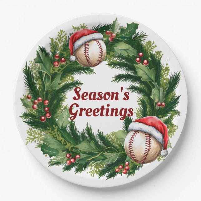 Santa Cap Baseball Customizable  Paper Plates (Front)
