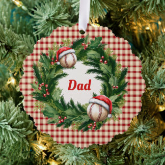 Santa Cap Baseball Dad Personalized Ornament Card
