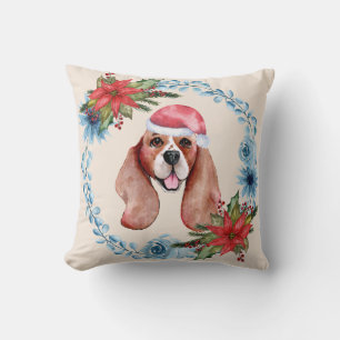 Santa Cap Beagle Holiday Throw Pillow