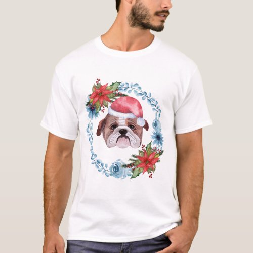 Santa Cap Bulldog Holiday T_Shirt