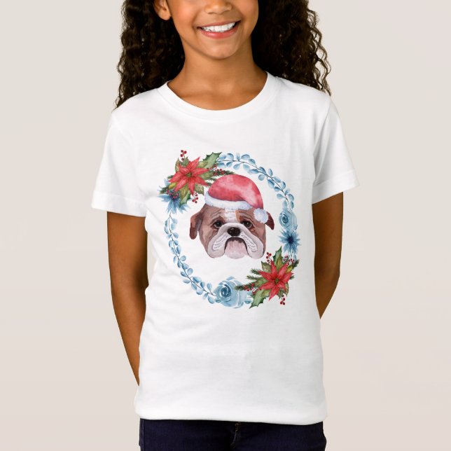 Santa Cap Bulldog Holiday T-Shirt (Front)