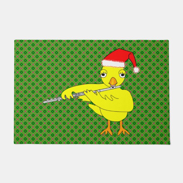 Santa Cap Flute Chick Doormat (Front)