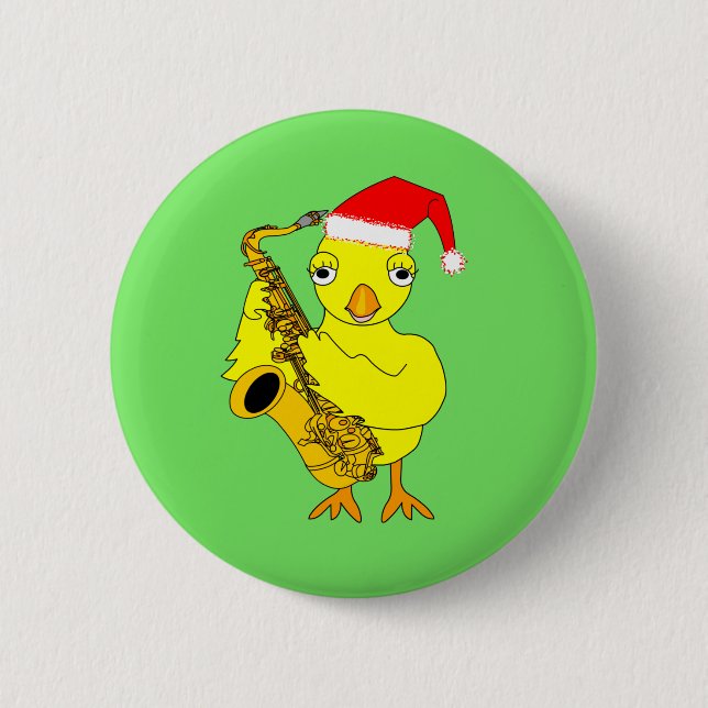 Santa Cap Saxophone Chick Button (Front)