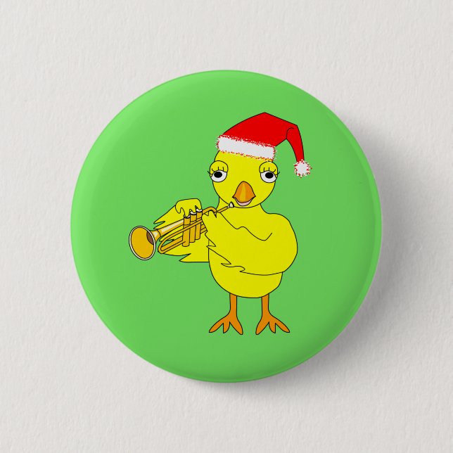 Santa Cap Trumpet Chick Button (Front)