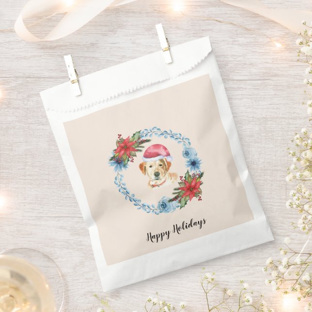 Santa Cap Yellow Lab Customizable Holiday Favor Bag (Clipped)