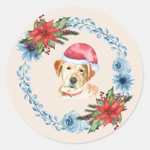 Santa Cap Yellow Lab Holiday Classic Round Sticker