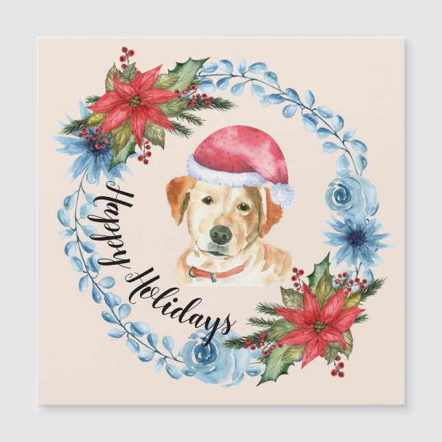 Santa Cap Yellow Lab Holiday Magnetic Card (Front)