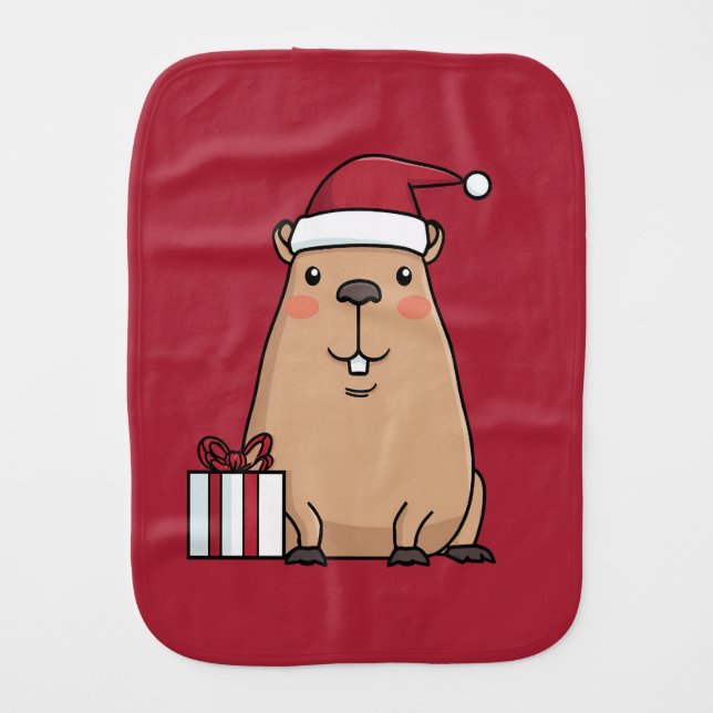Santa Capybara Holiday Fun Baby Burp Cloth (Front)
