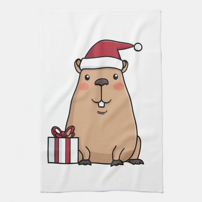 Santa Capybara Holiday Fun Kitchen Towel (Vertical)