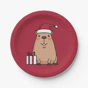 Santa Capybara Holiday Fun Paper Plates
